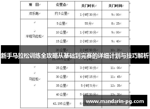 新手马拉松训练全攻略从基础到完赛的详细计划与技巧解析